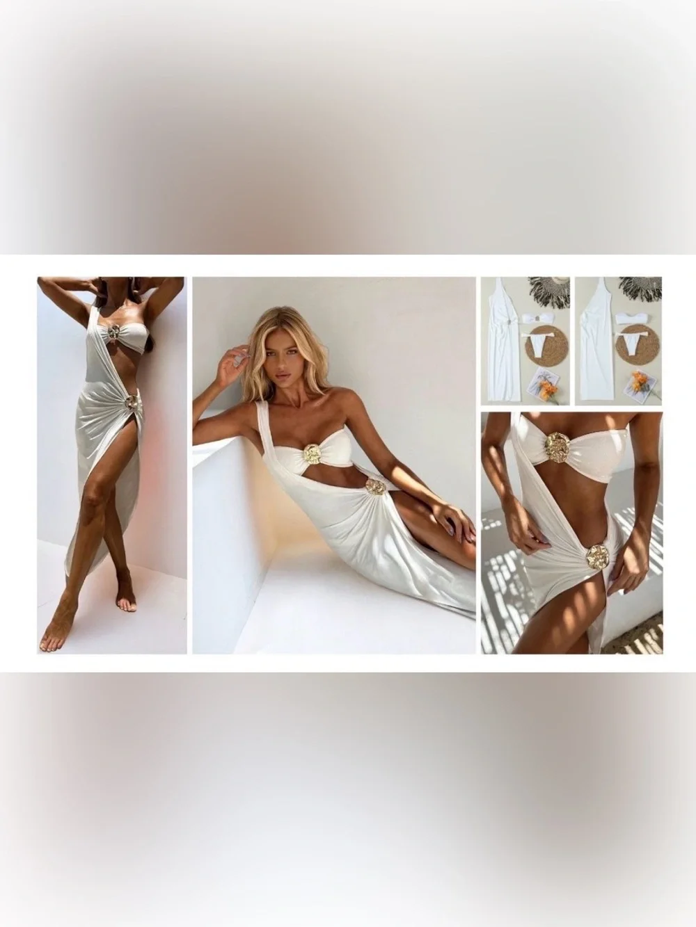 One-Shoulder Cutout Maxi Dress Swim Cover Up with Gold Accent - Brown - Picture 10 of 10